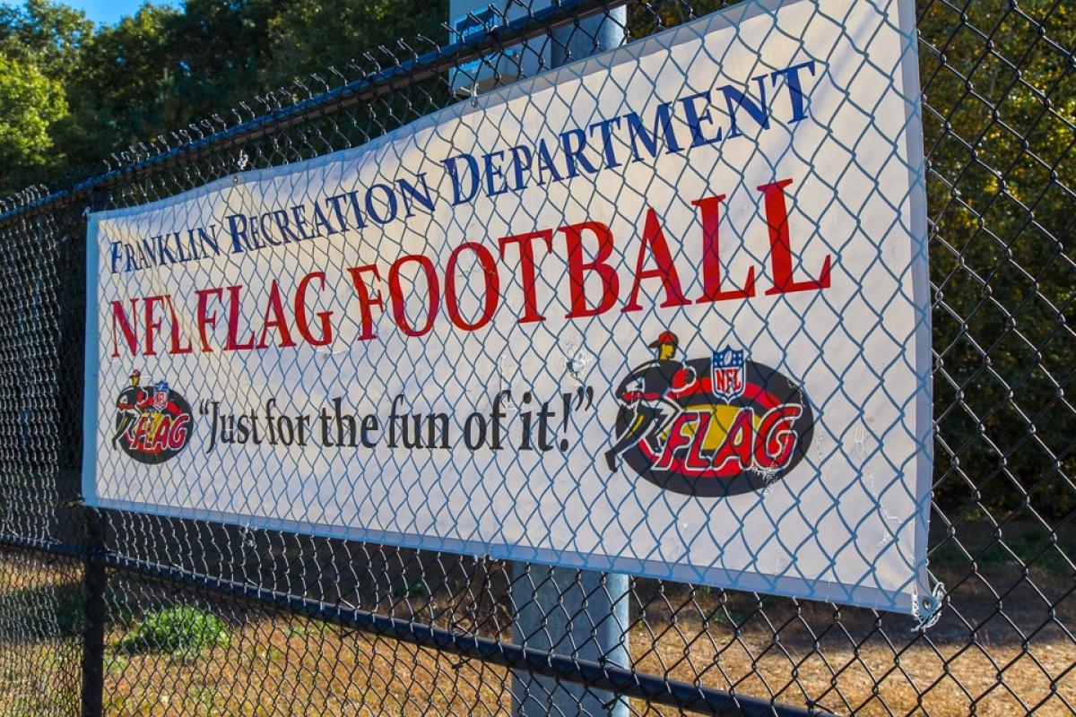Flag Football Signage. Flag football is played on Beaver Pond Turf