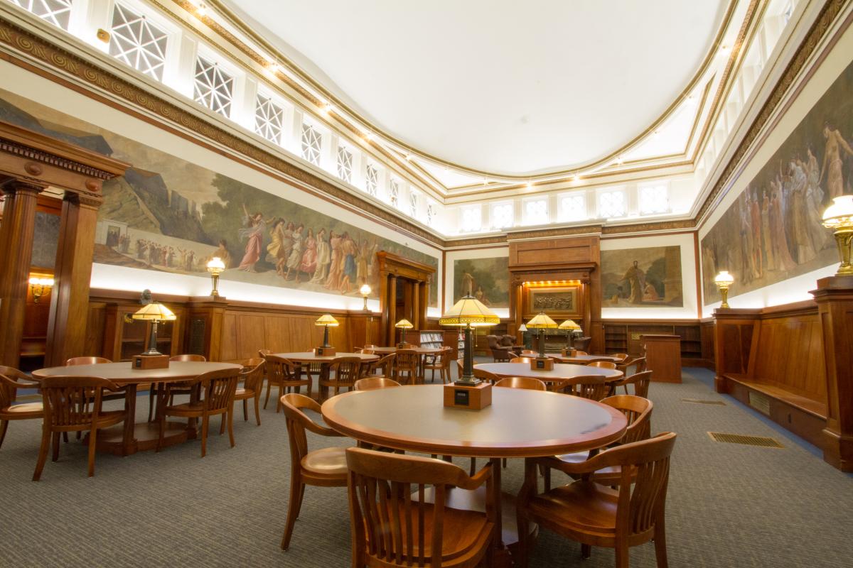 Library Mural Room Seating Area with Tables 6