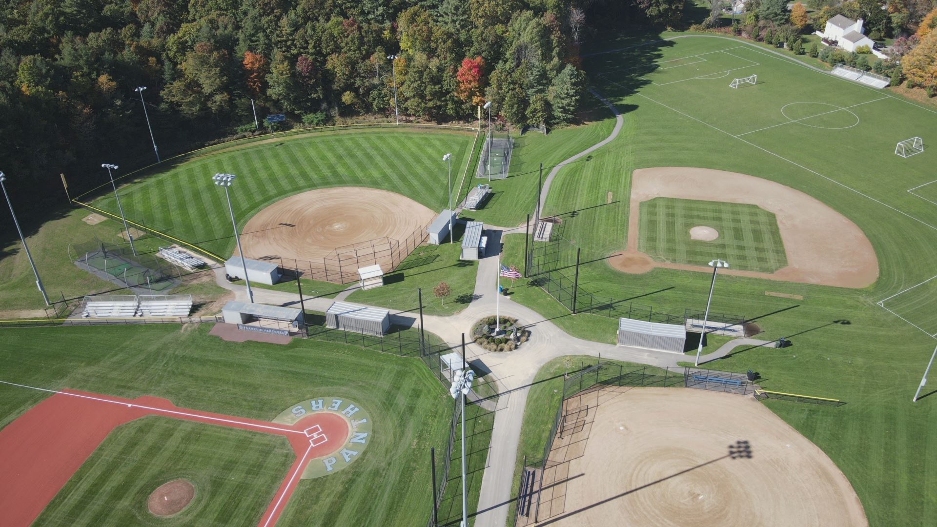 Aerial photo of multiple ball fields